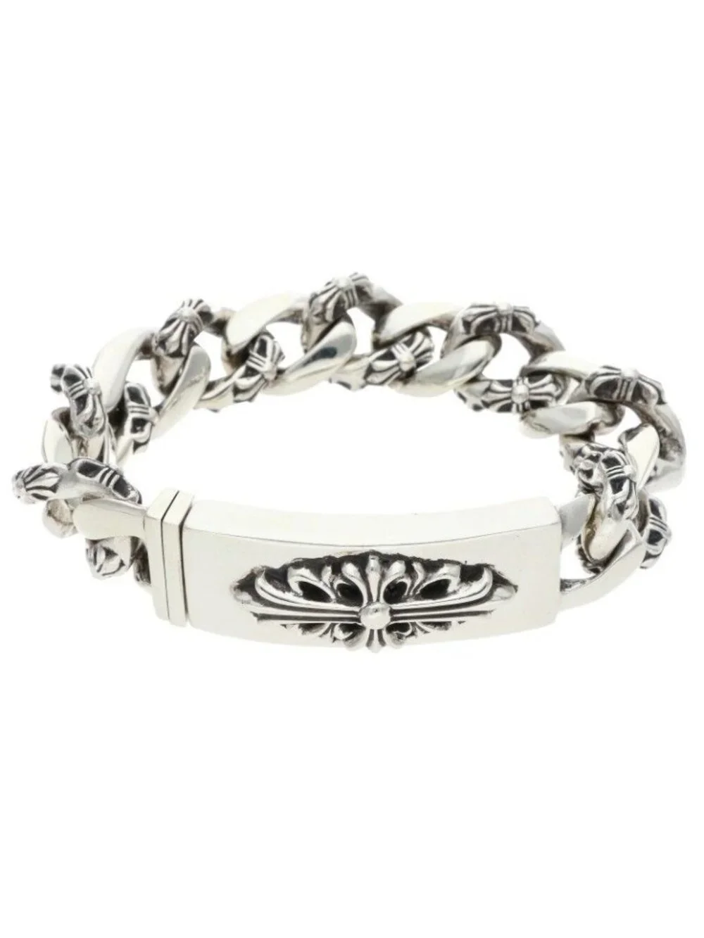 Chrome Hearts ID Floral Cross ID Fancy Silver Bracelet